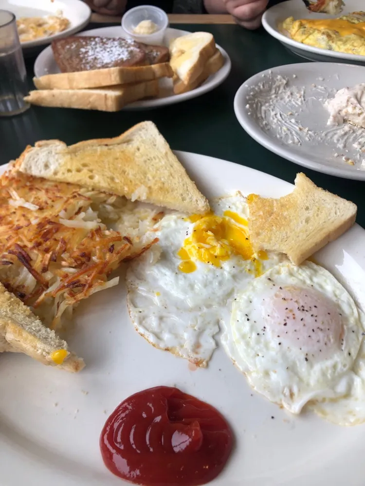 Hash Browns and Two Eggs and Sourdough Toast